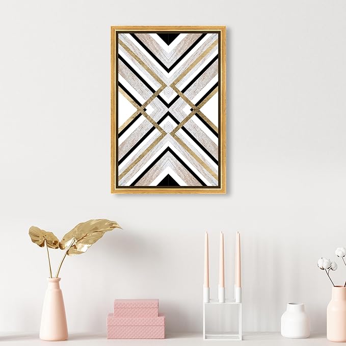 The Oliver Gal Artist Co. Abstract Framed Wall Art Canvas Prints 'Earthy Lux' Geometric Home Décor, 10" x 15", Brown, Gold