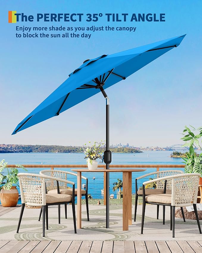 GarveeLife Outdoor Patio Umbrella, Table Market Umbrella with Push Button Tilt and Crank, 8 Sturdy Ribs UV Protection Waterproof for Garden, Deck, Backyard, Pool