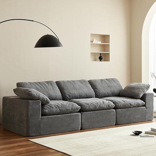 Swbvs Modular Sectional Sofa, 3-Piece Corduroy Couch with Chaise, Deep Seat Oversized Lounge Sofa for Living Room, Convertible Comfy Couch with Removable Cushions, Grey
