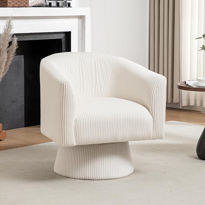 Swivel Accent Chair, Modern 360° Barrel Chair, Corduroy Upholstered Single Sofa for Living Room, Bedroom(Beige)