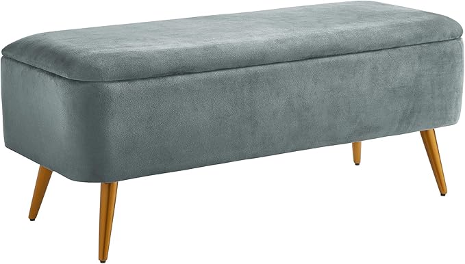 Ball & Cast Upholstered Velvet Storage Bench 44"W x 16"D x 18"H Grey,Golden Powder Coating Legs Set of 1