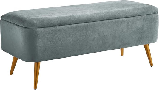Ball & Cast Upholstered Velvet Storage Bench 44"W x 16"D x 18"H Grey,Golden Powder Coating Legs Set of 1
