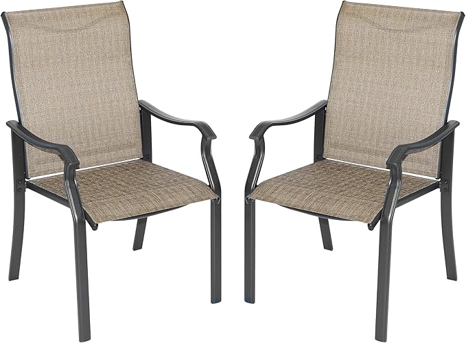 2 PCS Patio Dining Chairs, Iron Frame All Weather Resistant Textilene Chairs, Outdoor Chairs with Backrest and Armrest, Dark Brown