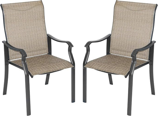2 PCS Patio Dining Chairs, Iron Frame All Weather Resistant Textilene Chairs, Outdoor Chairs with Backrest and Armrest, Dark Brown