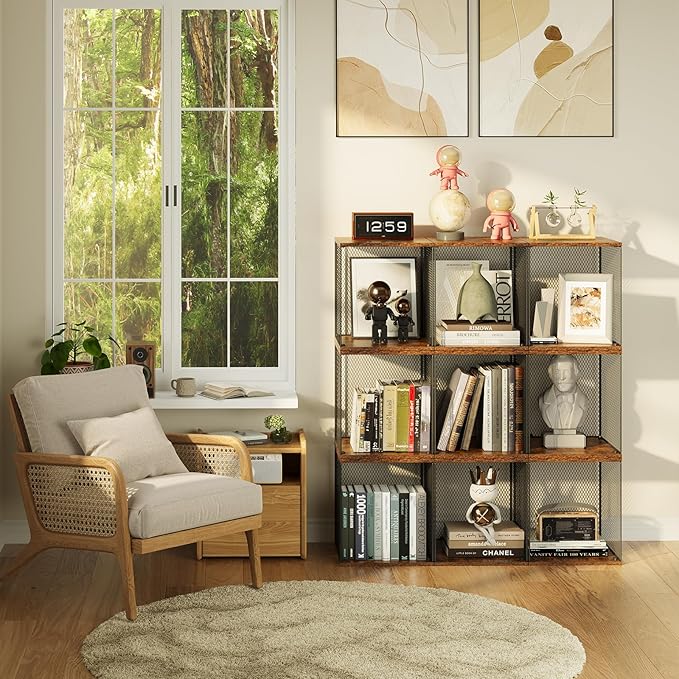 2 Cube Organizer Bookshelves DIY Variable Stackable Cube Storage Organizer for Kid Bedroom,Living Room,Small Bookshelf Black Brown Wooden,No Vinyl Storage