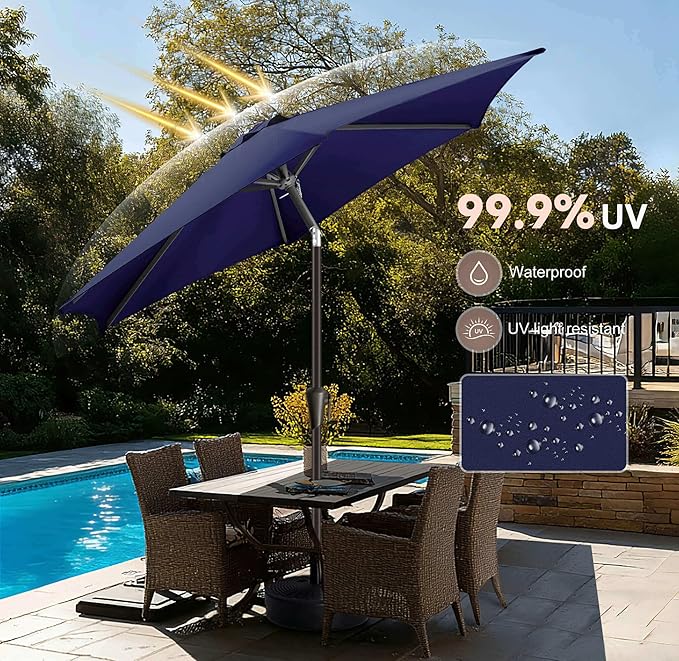 7.5ft Outdoor Patio Umbrella - Table Umbrella Waterprool UV Protection, Sombrillas de Patio with Push Button Tilt, Sun Umbrella for Pool, Porch, Garden, Deck, Backyard (Navy Blue)