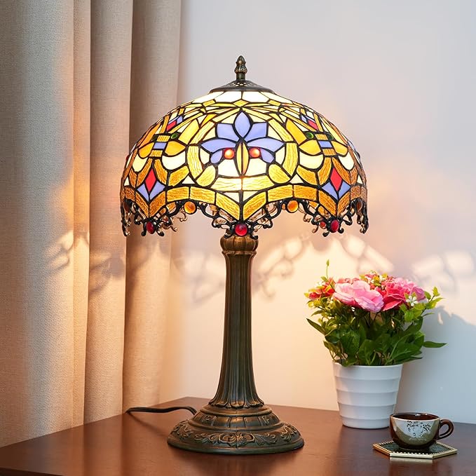 Tiffany Lamp Stained Glass Table Lamp Antique Desk Light for Bedside Nightstand Bedroom Living Room Home Office Unique Cute Accent Decor Light Include LED Bulb