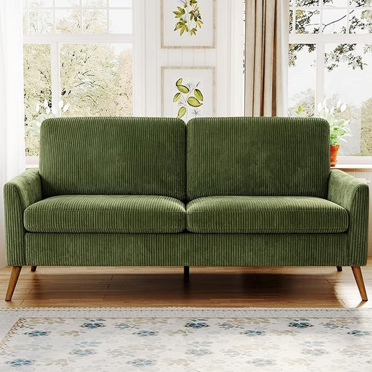 68" Loveseat Sofa, Comfy Green Corduroy Couches for Living Room, Mid Century Modern Love Seat Sofa, Tool-Free Setup Small Couches for Bedroom Office