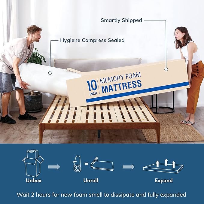 MLILY EGO White 10 Inch Full Green Tea Memory Foam, Gel Mattress Bed in a Box, CertiPUR-US Certified, Double Mattress, 54"x75", Medium Firm