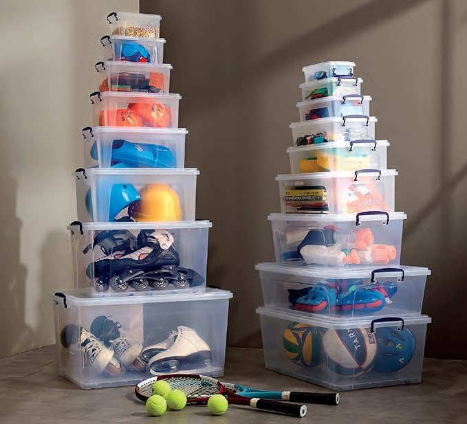 Superio Clear Storage Bin with Lid, Large Stackable Container with Lid, 60 Quart Wheeled Storage Box for Home, Garage, Storage