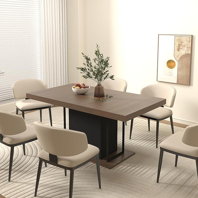 63" - 79" Extendable Dining Room Table, Expandable Kitchen Table for 6 to 10 People, Modern Wood Conference Table, Large Farmhouse Dining Table(Brown & Black)