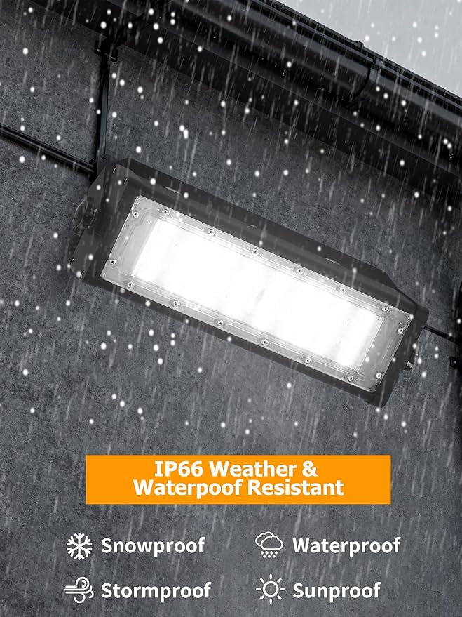 WERISE 50W Flood Light Outdoor IP66 Waterproof, 10000LM 200LM/W Super Bright LED Stadium Lights with Plug, 6000K Daylight White 100-277V Security Lighting for Yard Parking Lot