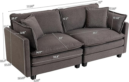 78'' Deep Seat Cloud Loveseat, Chenille Upholstered 2-Seats Modular Sectional Sofa Couch, Modern Comfy Settee Loveseat for Living Room Set, Small Apartment