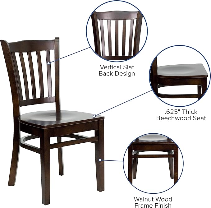 Flash Furniture HERCULES Series Vertical Slat Back Walnut Wood Restaurant Chair