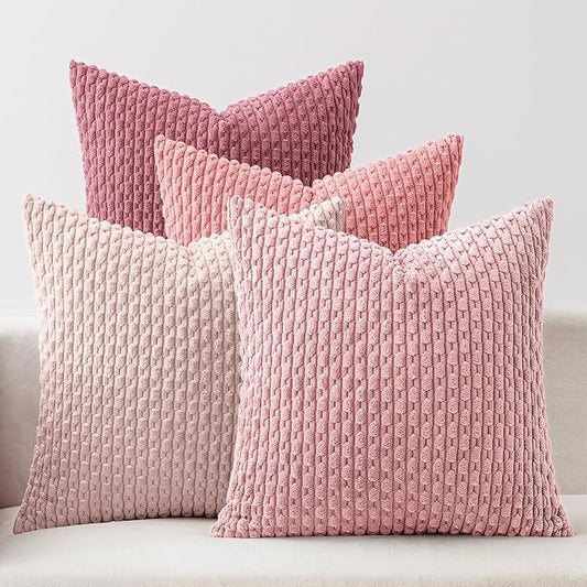 MIULEE Aesthetic Pink Decorative Throw Pillow Covers for Couch Living Room 20x20 Inch Set of 4 Cute Soft Cushion Covers Corduroy Pillowcases Spring Coquette Room Decor for Bed Sofa Room, Blush Rose