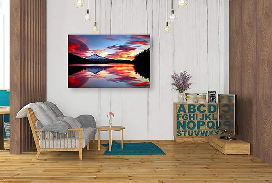 Epic Graffiti Sunrise on The Lake Canvas Wall Art, 26 in x 40 in, Red