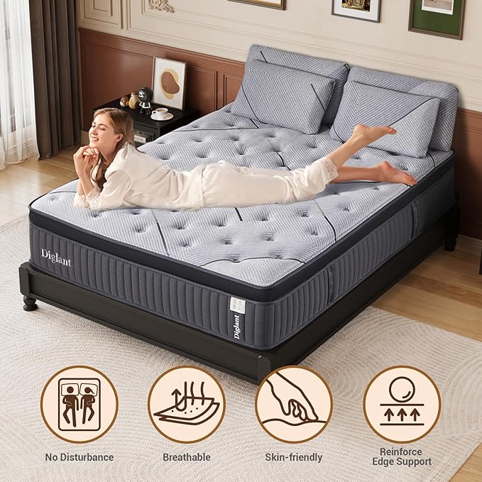 TwinXL Mattress, 14Inch Cooling Gel Memory Hybrid Medium Mattress, TwinXL Size Individual Pocket Spring Mattress in Box, None of Fiberglass
