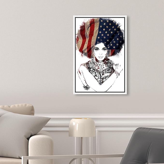 The Oliver Gal Artist Co. People Framed Wall Art Canvas Prints 'New American Woman' Portraits Home Décor, 10" x 15", White, Black