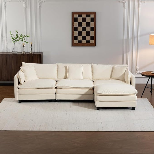 Eafurn Oversized Reversible Modular Sectional Sofa with Movable Ottoman, Convertible L Shaped Corner Couch Modern Chenille Sofa Set w/Double Layers Seat Cushions for Living Room Apartment
