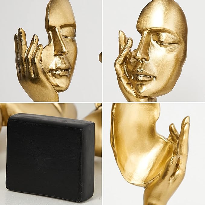 3 Pcs Gold Thinker Statues Sculptures for Home Decor, Golden Statues Table Decor Accents, House Decorations for Living Room Bedroom Office, Bookshelf Decorative Objects