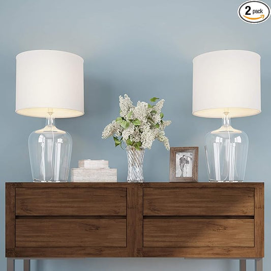 Glass Cloche Table Lamps – Set of 2 Modern Farmhouse Accent Lights with LED Bulbs – Home Décor for Bedroom, Living Room, or Office by Lavish Home