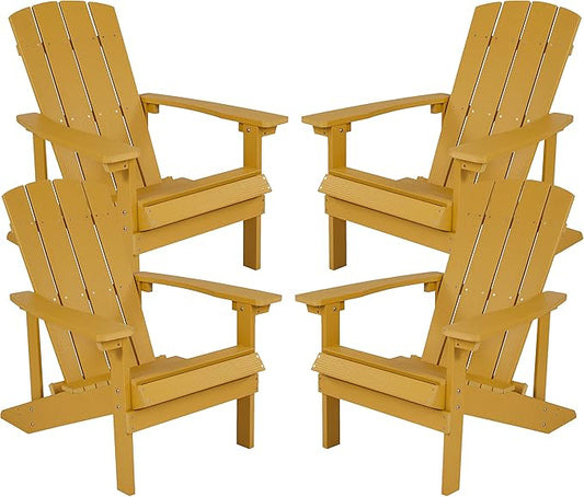 Flash Furniture Charlestown Poly Resin Adirondack Chair - Yellow - All Weather - Indoor/Outdoor - Set of 4