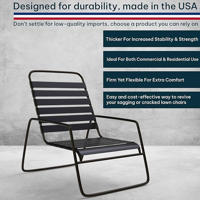 KOMORAX 1.5 Inch Wide, 20ft Long Vinyl Strap - Replacement Straps for Patio Chairs - Vinyl Strapping for Patio Furniture Repair - Durable Seat Repair Kit for Lawn Chairs, Outdoor Furniture (Black)