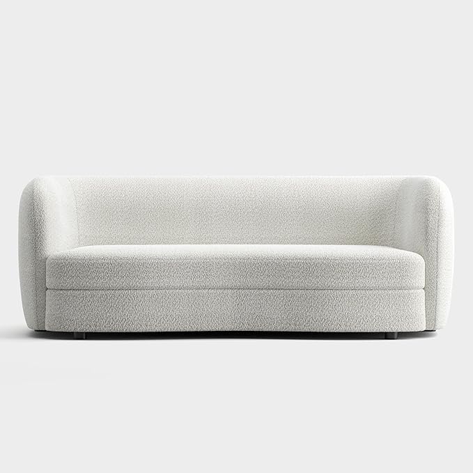 Furniture of America Nimiane Modern Boucle Sofa with Curved Arms and Wooden Legs, Comfy Fabric Upholstered 3 Seater Couch for Living Room, Bedroom, Home Office, Off-White