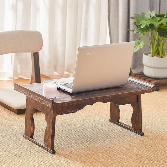 Japanese Floor Table, Small Coffee & Tea Table, Altar for Meditation, Low Table for Sitting on Floor, Wood Bed Tray With Foldable Legs, Laptop Desk