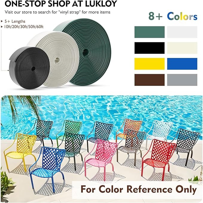 LukLoy 2" Wide 60ft Long Vinyl Straps for Patio Chairs Repair DIY + 60 Rivets, Replacement Straps for Lawn Chairs Patio Garden Balcony Outdoor Lounge Dining Furniture Repair, Brown