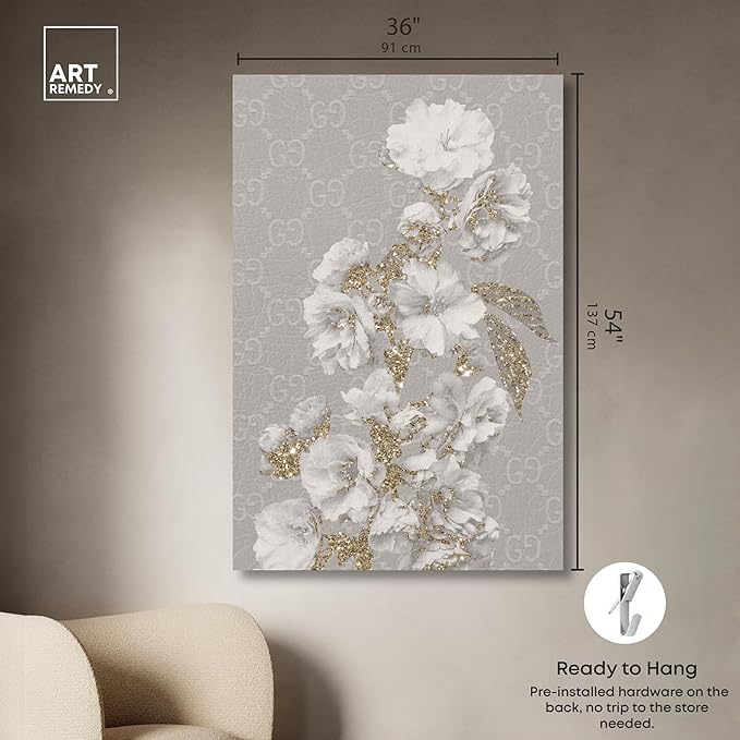 Art Remedy Floral in Classic Fashion Canvas Delicate Farmhouse Wall Art, Gallery Wrapped, 36" x 54"