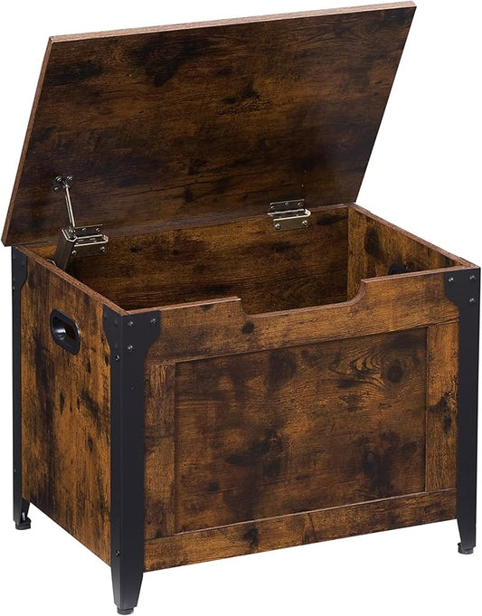 GAOMON Storage Chest, Wood Storage Bench with Seating and Safety Hinge, Entryway Bench with Storage, Farmhouse Storage Chest Trunk for Bedroom, Living Room, Retro Brown
