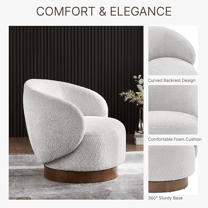 Swivel Accent Chair Round Barrel Armchair Upholstered Performance Fabric for Living Room Bedroom Waitingroom,1 Box,Light Grey