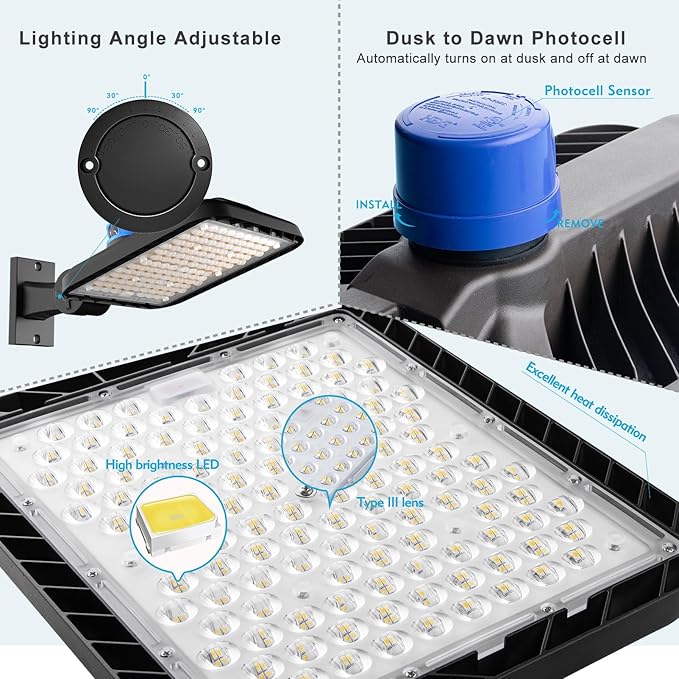 Lightdot 500W LED Parking Lot Lights Outdoor 75000LM Parking Lot LED Lights Commercial, IP65 Led Pole Light Arm Mount with Photocell-2Pack(Coverage: 66~132Ft at Height:30~60Ft)