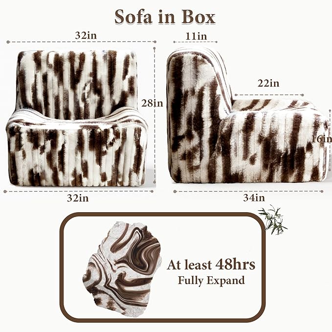 Trenda 32'' Comfy Bedroom Chair for Adult, Boneless Space-Saving Accent Chairs with with Spacious Seating, Soft Faux Fur, Ideal Floor Couch for Living Room,College, Dorm to Reading (White& Brown)