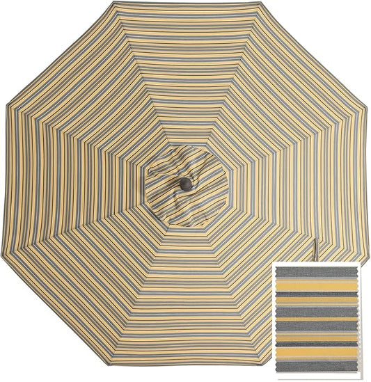 MASTERCANOPY 5-Year-Non-Fading Olefin 9FT Patio Umbrella Replacement Canopy for 8 Ribs- Gray & Yellow Multi-Stripes Canopy Only