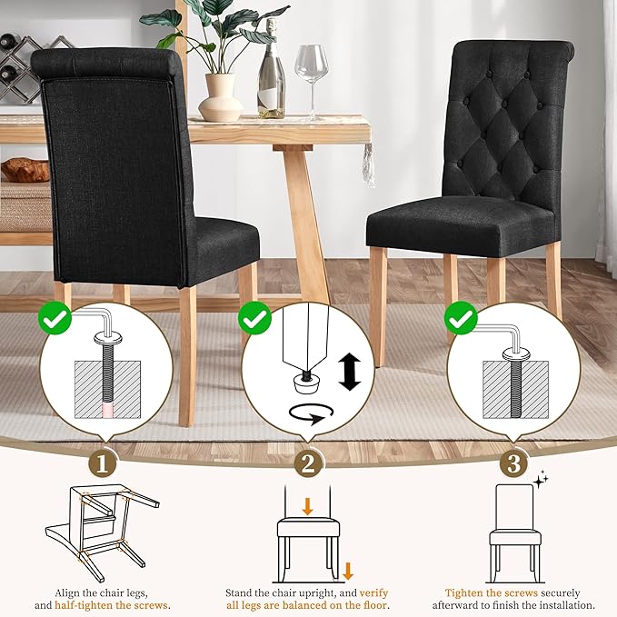 Yaheetech Dining Chairs Set of 4 Fabric Upholstered Button Tufted Dining Chairs with Solid Wood Legs and for Home, Kitchen, Restaurant, Black