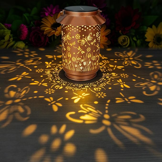 Ollny Solar Lanterns Outdoor Waterproof Dragonfly, for Mothers Day Birthday Thanksgiving Gifts for Mom Grandma Sister Women Her, Hanging Solar Metal Lights for Garden Backyard Patio Decor