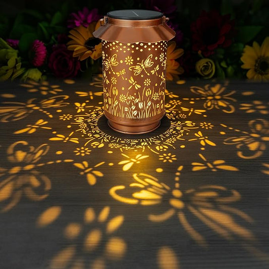 Ollny Solar Lanterns Outdoor Waterproof Dragonfly, for Mothers Day Birthday Thanksgiving Gifts for Mom Grandma Sister Women Her, Hanging Solar Metal Lights for Garden Backyard Patio Decor