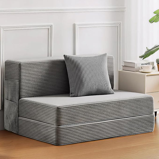 JKMAX Twin Size Folding Sofa Bed - 4 in 1 Convertible Sleeper Chair with Pillow - High Density Memory Foam Futon Couch - Foldable Bed for or Living Room Bedroom (Dark Grey)