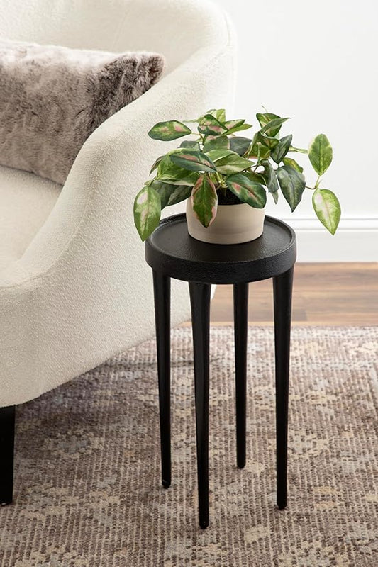 Kate and Laurel Rava Modern Metal Round Drink Table, 10 x 10 x 21, Black, Cast Aluminum Accent Table for Use as Indoor Plant Stand or Living Room Decor Piece