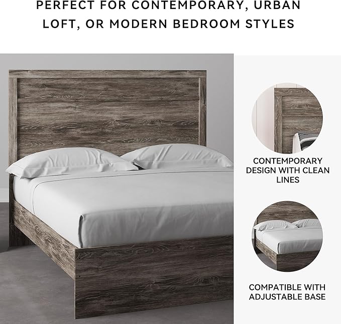 Signature Design by Ashley Ralinksi Vintage Queen Panel Bed with Metal Slats, Foundation or Box Spring Needed, Gray