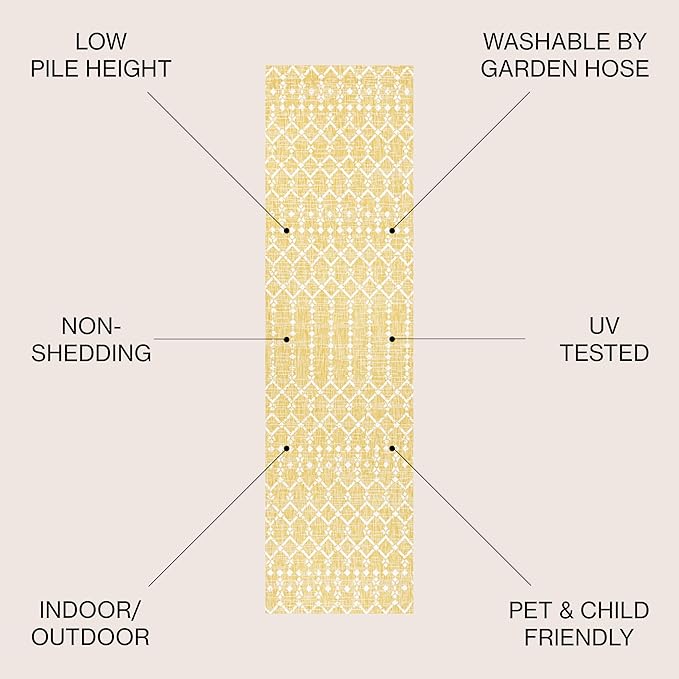 JONATHAN Y Moroccan Geometric Indoor Outdoor Runner Rug 2X8 Yellow/Cream, Ourika Textured Weave for Backyard, Patio, Porch, Easy-Cleaning, High Traffic, Pet-Friendly, Non-Shedding (SMB108G-28)