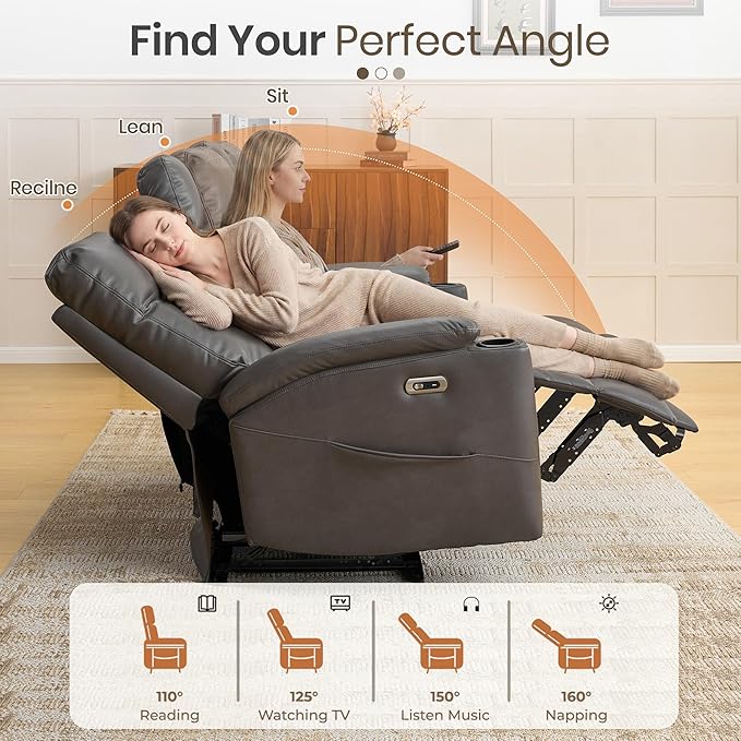 Power Recliner Loveseat, Electric Reclining Sofa with Wireless Charger, Wall Hugger Loveseat Recliner with Extended Footrest, 2-Seater Couch for Living Room, RV & Office (Grey)