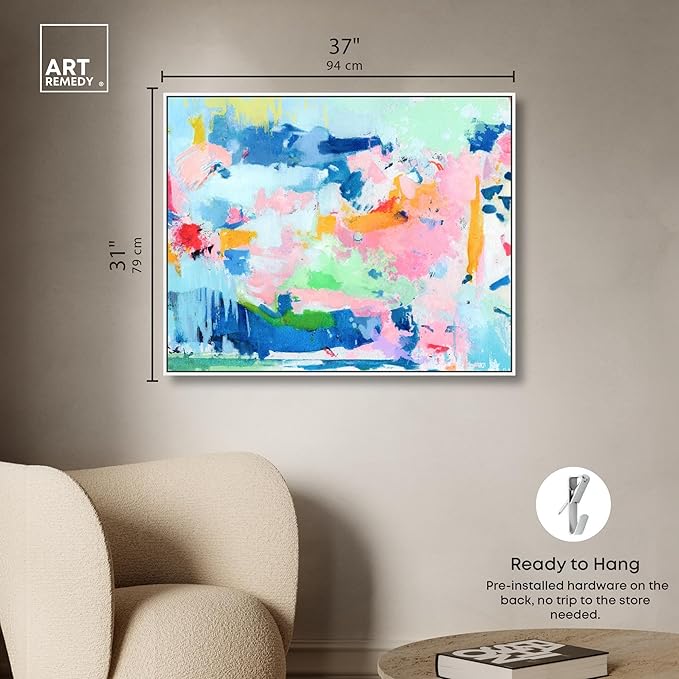 Art Remedy Peaceful Haven Canvas Bright Colorful Abstract Wall Art, White Frame, 36" x 30"