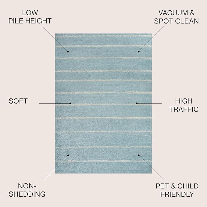 JONATHAN Y Williamsburg Minimalist Stripe Turquoise/Cream Indoor Area Rug, 5x8, Contemporary, Modern, Easy-Cleaning for Living Room, Bedroom, Kitchen, Pet Friendly, Non-Shedding (MOH201B-5)
