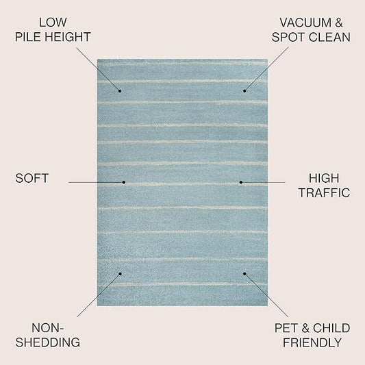 JONATHAN Y Williamsburg Minimalist Stripe Turquoise/Cream Indoor Area Rug, 4x6, Contemporary, Modern, Easy-Cleaning for Living Room, Bedroom, Kitchen, Pet Friendly, Non-Shedding (MOH201B-4)
