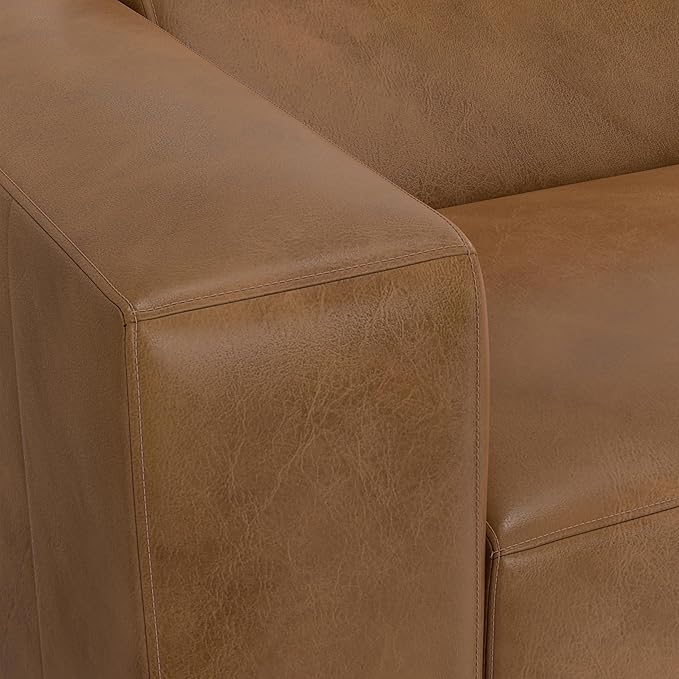 SIMPLIHOME Rex 2-Seater Modular Sofa in Full-Grain Genuine Leather, Caramel Brown, 88-inches Wide, Handcrafted Leather Loveseat Sofa for Living Room
