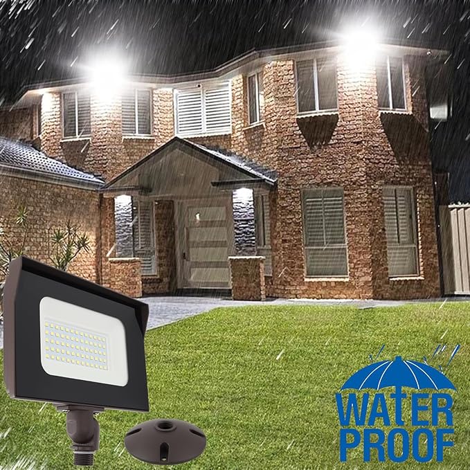 2PACK Dusk to Dawn 40W Outdoor LED Flood Light with 1/2" Knuckle Mount (Plate Included), 5000K 5200LM 120V, ETL Waterproof LED Security Flood Lighting for Sign/Flagpole/Tree/Yards/Advertising Boards