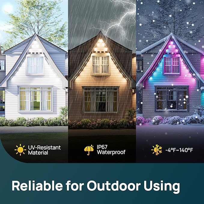 Linkind Outdoor Lights for ST Patricks Day Lights,100ft with 72 Triple-LED,AI Lighting, RGBTW Smart Outdoor Lights LED Strip Lights, IP67 Waterproof, Works with Alexa,Google Assistant